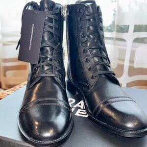 STRAIGHT TO HELL DIVISION – BLACK AND SILVER ZIP LEATHER COMBAT BOOTS W7(8)